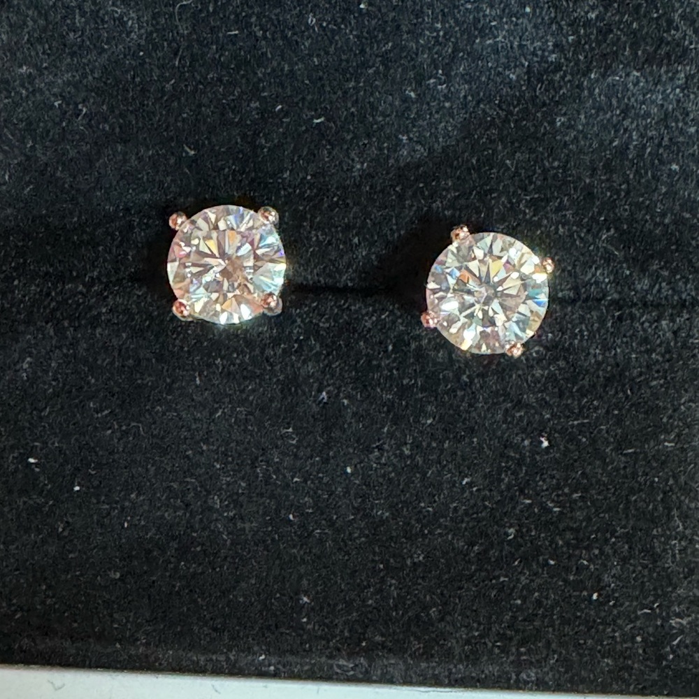 Rose Gold vermeil moissanite diamond stud earrings 3 Ct total